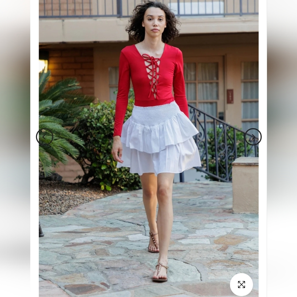New HT 360 Collective Fushia Layered Ruffle Mini Skirt Size Medium